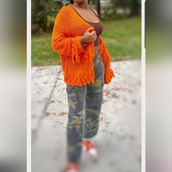Boho Crochet Fringed Orange Cardigan Medium - Picture 13 of 13
